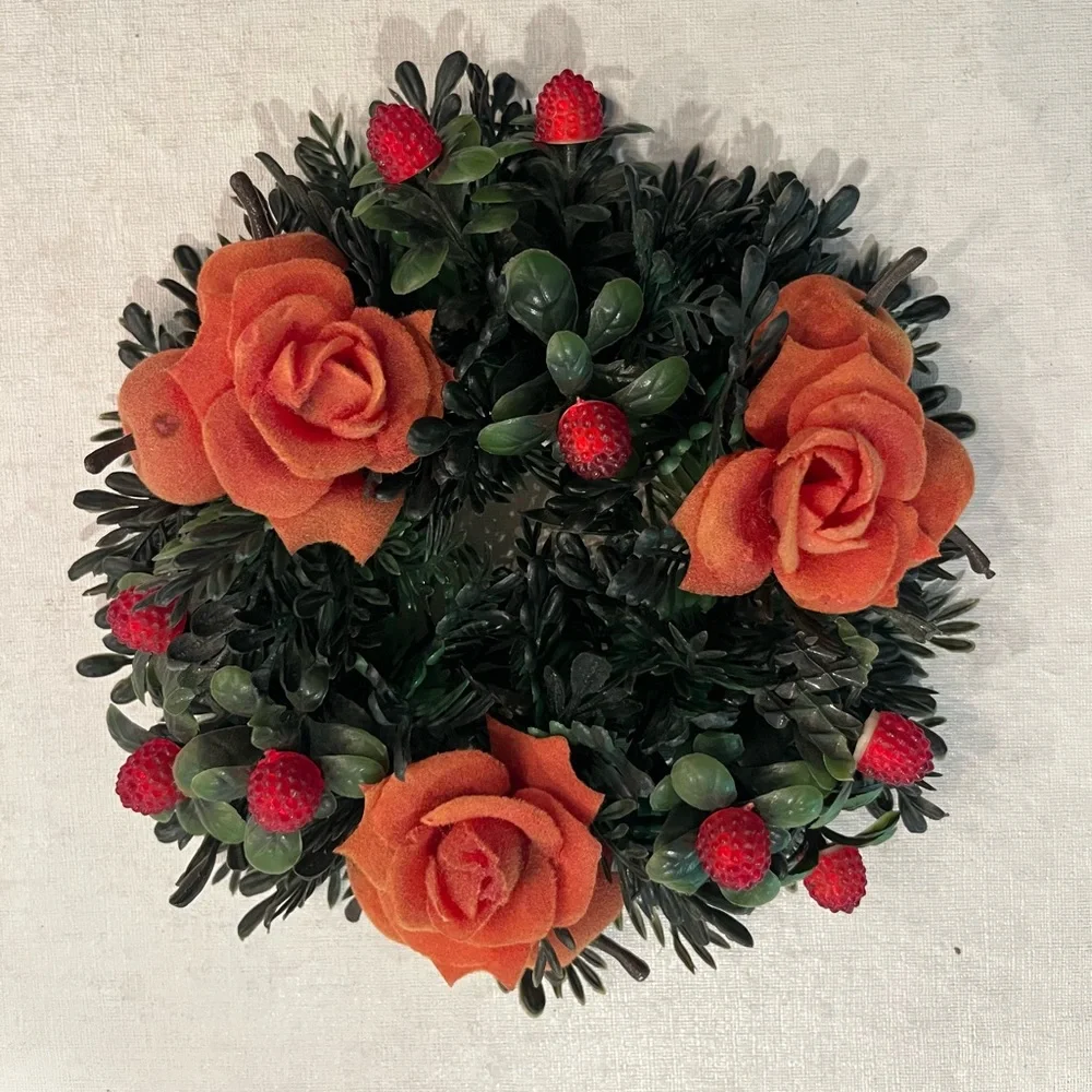 Vintage 50s/ 60s flocked flower and fruit candle wreath ornament. So retro!